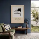 Bohem Koltuk Çizimi Doğal Ahşap Çerçeveli Tablo Görünümlü Salon Oturma Odası Duvar Dekoru