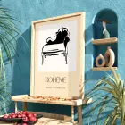 Bohem Koltuk Çizimi Doğal Ahşap Çerçeveli Tablo Görünümlü Salon Oturma Odası Duvar Dekoru