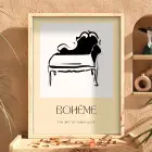 Bohem Koltuk Çizimi Doğal Ahşap Çerçeveli Tablo Görünümlü Salon Oturma Odası Duvar Dekoru