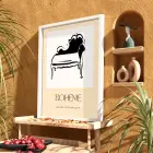 Bohem Koltuk Çizimi Beyaz Ahşap Çerçeveli Tablo Dekoru Poster Obje Ev Aksesuarları Modern