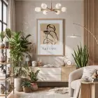 Kraft Minimalist Kadın Figürü Doğal Ahşap Çerçeveli Tablo Ofis Kanvas Görünümlü Salon Oturma
