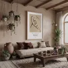 Minimalist Muse Çizimi Doğal Ahşap Çerçeveli Tablo Mekan Yatak Koridor Ofis Kanvas Görünümlü