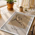 Minimalist Muse Çizimi Beyaz Ahşap Çerçeveli Tablo Koridor Ofis Kanvas Görünümlü Salon Oturma