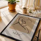 Minimalist Muse Çizimi Siyah Ahşap Çerçeveli Tablo Aksesuarları Modern Sanat İç Mekan Yatak
