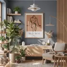 Bohème Soyut Çizgi Figür Doğal Ahşap Çerçeveli Tablo Koridor Ofis Kanvas Görünümlü Salon