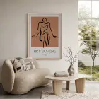 Bohème Soyut Çizgi Figür Doğal Ahşap Çerçeveli Tablo Koridor Ofis Kanvas Görünümlü Salon