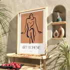 Bohème Soyut Çizgi Figür Doğal Ahşap Çerçeveli Tablo Koridor Ofis Kanvas Görünümlü Salon