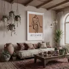 Bohème Soyut Çizgi Figür Beyaz Ahşap Çerçeveli Tablo Sanat İç Mekan Yatak Koridor