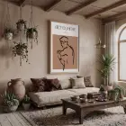 Terracotta Bohem Figür Doğal Ahşap Çerçeveli Tablo Dekoratif Obje Ev Aksesuarları Modern Sanat