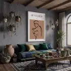 Terracotta Bohem Figür Beyaz Ahşap Çerçeveli Tablo İç Mekan Yatak Koridor Ofis Kanvas