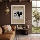 Soyut Siyah Botanik Beyaz Ahşap Çerçeveli Tablo Bohem Ev Aksesuarları Modern Sanat İç