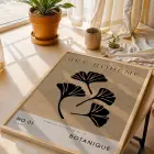 Bej Ginkgo Minimalist Doğal Ahşap Çerçeveli Tablo Koridor Ofis Kanvas Görünümlü Salon Oturma
