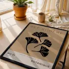Bej Ginkgo Minimalist Siyah Ahşap Çerçeveli Tablo Poster Dekoratif Obje Ev Aksesuarları Modern