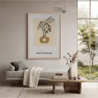 Bej Tonlarda Botanik Vazo Doğal Ahşap Çerçeveli Tablo Bohem Ev Aksesuarları Modern Sanat