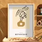 Bej Tonlarda Botanik Vazo Doğal Ahşap Çerçeveli Tablo Bohem Ev Aksesuarları Modern Sanat