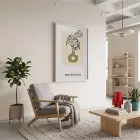 Bej Tonlarda Botanik Vazo Beyaz Ahşap Çerçeveli Tablo Bohem Sanat İç Mekan Yatak