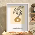 Bej Tonlarda Botanik Vazo Beyaz Ahşap Çerçeveli Tablo Bohem Sanat İç Mekan Yatak