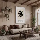 Siyah Deniz Yosunu Sanatı Beyaz Ahşap Çerçeveli Tablo Kanvas Görünümlü Salon Oturma Odası