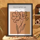 Minimalist Botanik Çizim Siyah Ahşap Çerçeveli Tablo Bohem Görünümlü Salon Oturma Odası Duvar