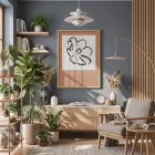 Toprak Tonlu Çiçek Silüeti Doğal Ahşap Çerçeveli Tablo Bohem Salon Oturma Odası Duvar