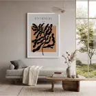 Akışkan Siyah Botanik Beyaz Ahşap Çerçeveli Tablo Bohem Görünümlü Salon Oturma Odası Duvar
