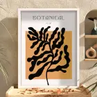 Akışkan Siyah Botanik Beyaz Ahşap Çerçeveli Tablo Bohem Görünümlü Salon Oturma Odası Duvar