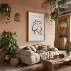 Minimalist Botanik Limon Doğal Ahşap Çerçeveli Tablo Bohem Görünümlü Salon Oturma Odası Duvar