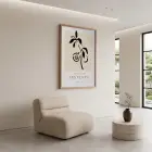 Soyut Şeftali Dalı Doğal Ahşap Çerçeveli Tablo Kanvas Görünümlü Salon Oturma Odası Duvar