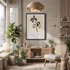 Soyut Şeftali Dalı Siyah Ahşap Çerçeveli Tablo Oturma Odası Duvar Dekoru Poster Obje