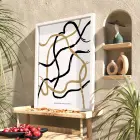 Altın Siyah Soyut Dalgalar Beyaz Ahşap Çerçeveli Tablo Dekoratif Obje Ev Aksesuarları Modern