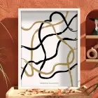 Altın Siyah Soyut Dalgalar Beyaz Ahşap Çerçeveli Tablo Dekoratif Obje Ev Aksesuarları Modern