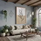 İki Tonlu Minimalist Yaprak Doğal Ahşap Çerçeveli Tablo Kanvas Görünümlü Salon Oturma Odası