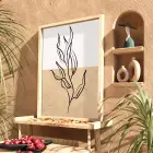 İki Tonlu Minimalist Yaprak Doğal Ahşap Çerçeveli Tablo Kanvas Görünümlü Salon Oturma Odası