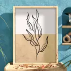 İki Tonlu Minimalist Yaprak Doğal Ahşap Çerçeveli Tablo Kanvas Görünümlü Salon Oturma Odası