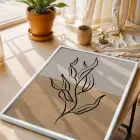 İki Tonlu Minimalist Yaprak Beyaz Ahşap Çerçeveli Tablo Dekoratif Obje Ev Aksesuarları Modern