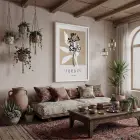 Toprak Tonlu Jardin Sanatı Beyaz Ahşap Çerçeveli Tablo Ofis Kanvas Görünümlü Salon Oturma