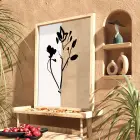 Bölmeli Botanik Çizgiler Doğal Ahşap Çerçeveli Tablo Bohem Salon Oturma Odası Duvar Dekoru