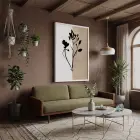 Bölmeli Botanik Çizgiler Beyaz Ahşap Çerçeveli Tablo Bohem Görünümlü Salon Oturma Odası Duvar