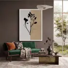 Bölmeli Botanik Çizgiler Beyaz Ahşap Çerçeveli Tablo Bohem Görünümlü Salon Oturma Odası Duvar