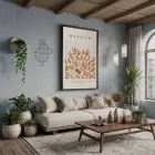 Toprak Tonları Soyut Formlar Siyah Ahşap Çerçeveli Tablo Salon Oturma Odası Duvar Dekoru