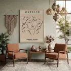 Matisse Soyut Yüzler Çizim Doğal Ahşap Çerçeveli Tablo Koridor Ofis Kanvas Görünümlü Salon