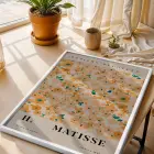 Matisse Turuncu Çiçek Düzeni Beyaz Ahşap Çerçeveli Tablo Bohem Odası Duvar Dekoru Poster