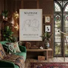 Matisse Dans Çizgi Sanatı Doğal Ahşap Çerçeveli Tablo Sanat İç Mekan Yatak Koridor