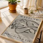 Minimalist Matisse Figür Çizimi Doğal Ahşap Çerçeveli Tablo Odası Duvar Dekoru Poster Obje