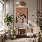 Toprak Tonlu Fırça Kavisleri Doğal Ahşap Çerçeveli Tablo Modern Sanat İç Mekan Yatak