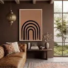 Toprak Tonlu Fırça Kavisleri Doğal Ahşap Çerçeveli Tablo Modern Sanat İç Mekan Yatak