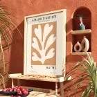 Bej Soyut Yaprak Sanat Doğal Ahşap Çerçeveli Tablo Oturma Odası Duvar Dekoru Poster
