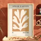 Bej Soyut Yaprak Sanat Doğal Ahşap Çerçeveli Tablo Oturma Odası Duvar Dekoru Poster