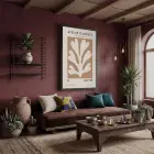 Bej Soyut Yaprak Sanat Siyah Ahşap Çerçeveli Tablo Mekan Yatak Koridor Ofis Kanvas