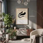 Bohem Akışkan Soyut Tablo Doğal Ahşap Çerçeveli Odası Duvar Dekoru Poster Obje Ev